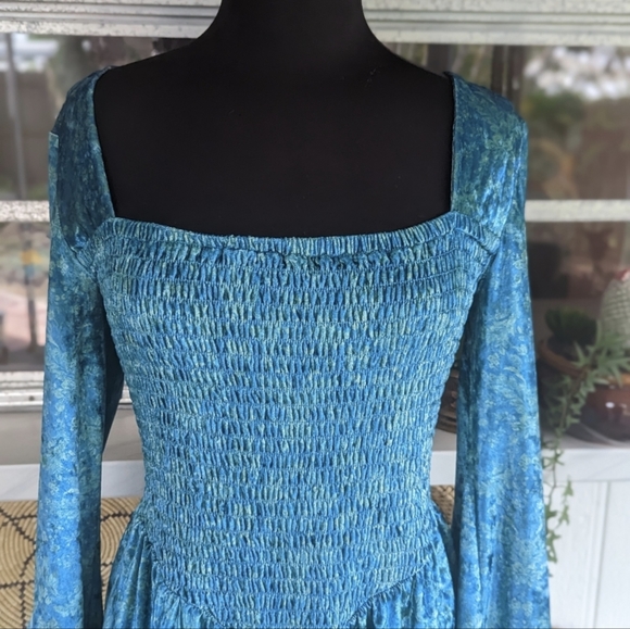 Free People Large Bali Tightrope Romper Turquoise Velvet Daisy Jones Mermaidcore - Picture 5 of 16